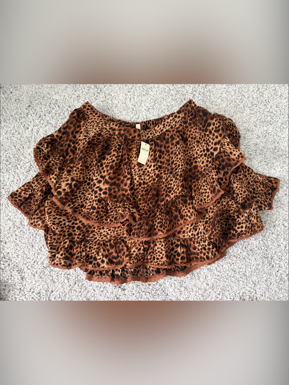 Women's Leopard Print Ruffle Skirt - Brown